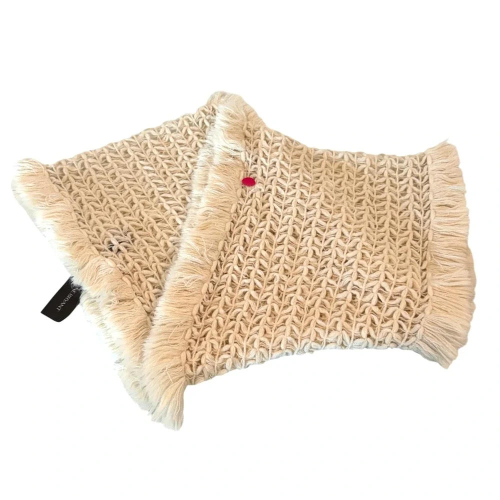 Lane Bryant Crochet Infinity Scarf OS Ivory Cream Chunky Knit Fringe Boho NEW